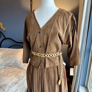 NWT Vintage 70s Margaret Godfrey for Bagatelle Brown Suede Shirt and Skirt Set